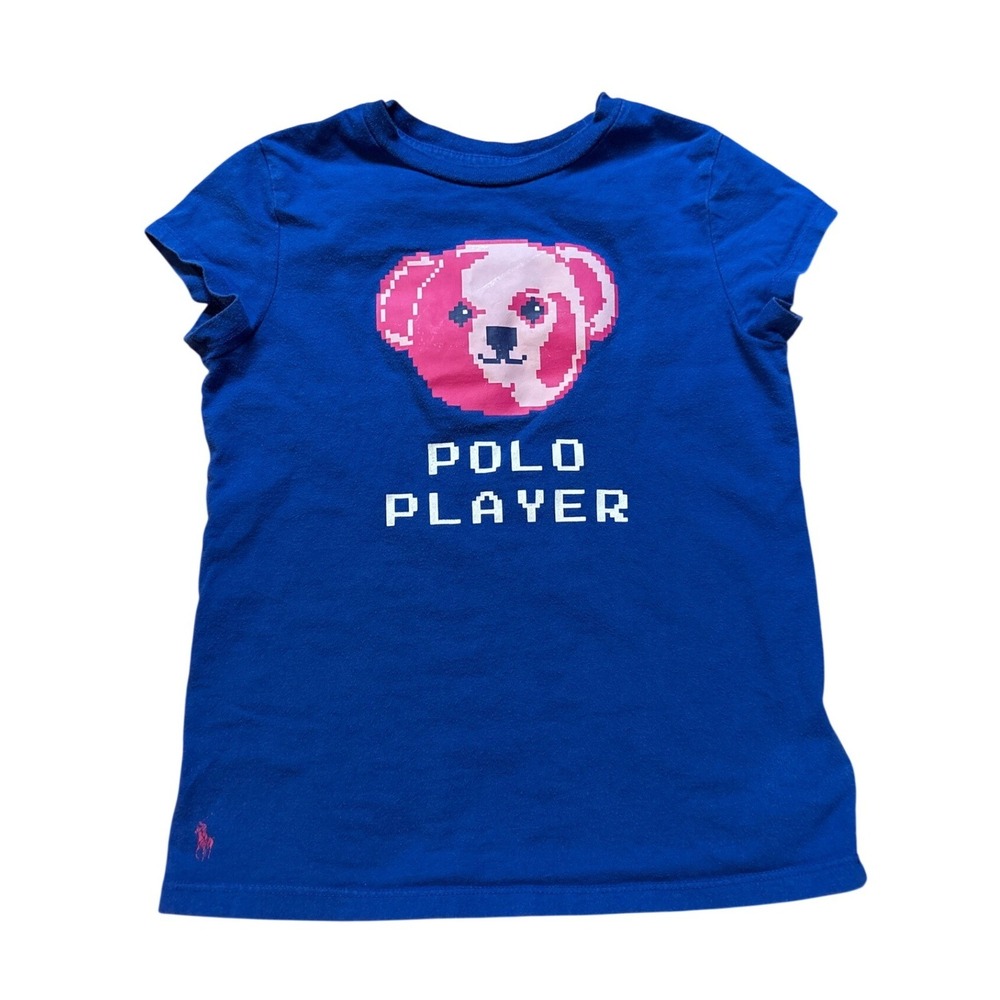 Polo Ralph Lauren Graphic Tee Kids Blue Excellent Pixel Dog Polo Player SIZE‎ 7
